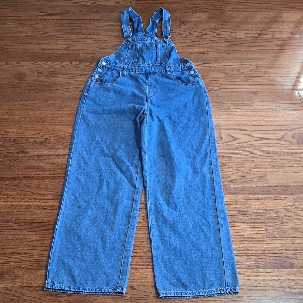 Trendy Shein 90s Vintage Style Wide Leg Denim Overalls Med Wash - Size L